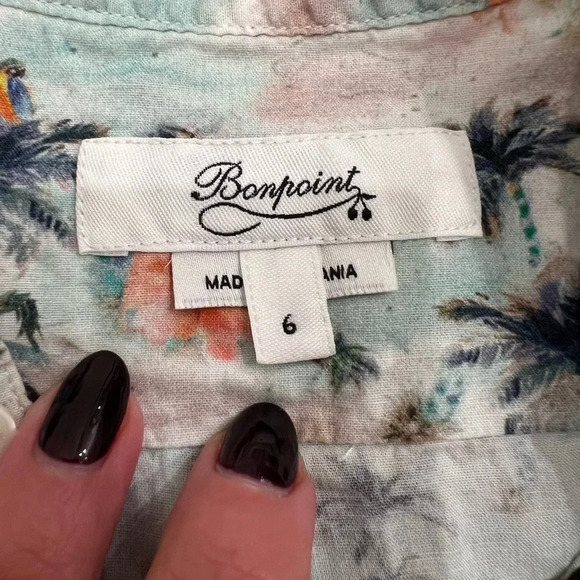 Bonpoint Cotton Summer Palm Tree Button Down Short Sleeve Collared Shirt - Picture 5 of 6